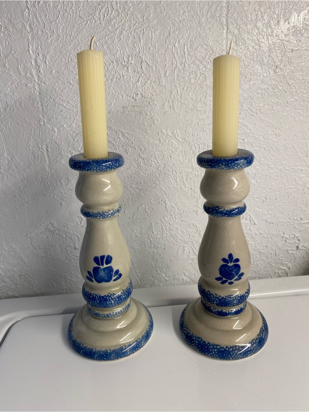 Vintage 1996’ Hermitage Pottery Spongeware Candle Holders